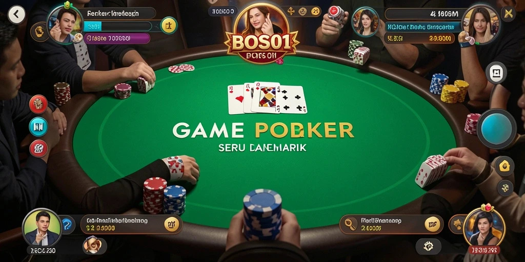 Screenshot gameplay menunjukkan pemain beraksi dalam pertandingan poker.