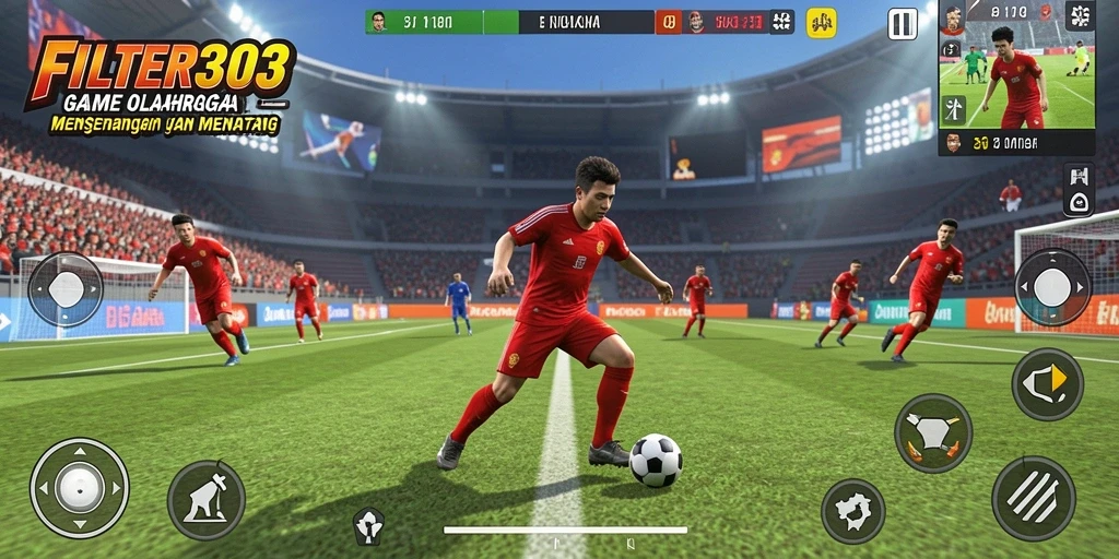Tampilan gameplay FILTER303 yang seru di lapangan olahraga virtual.