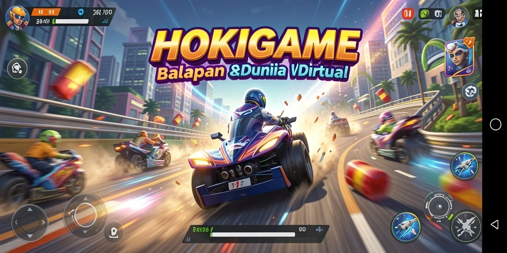 Tangkapan layar HOKIGAME memperlihatkan aksi balapan yang mendebarkan.