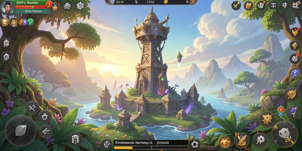 Tampilan gameplay KKRP dengan menara berdiri melawan gelombang musuh.