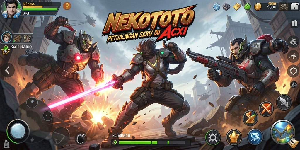 Menampilkan momen aksi intense dalam gameplay NEKOTOTO.