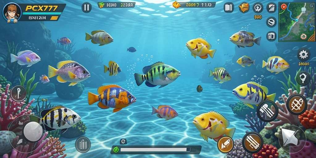 Tangkapan layar gameplay seru dari PCX777 saat menembak ikan.